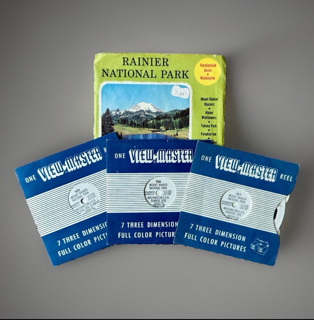 Vintage View-Master Mount Rainier National Park Complete 3 Reel Set Booklet
